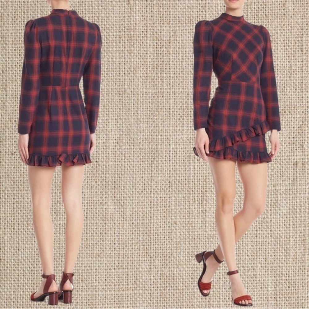 Plaid Long Sleeve Mini Ruffle Dress - Picture 3 of 6
